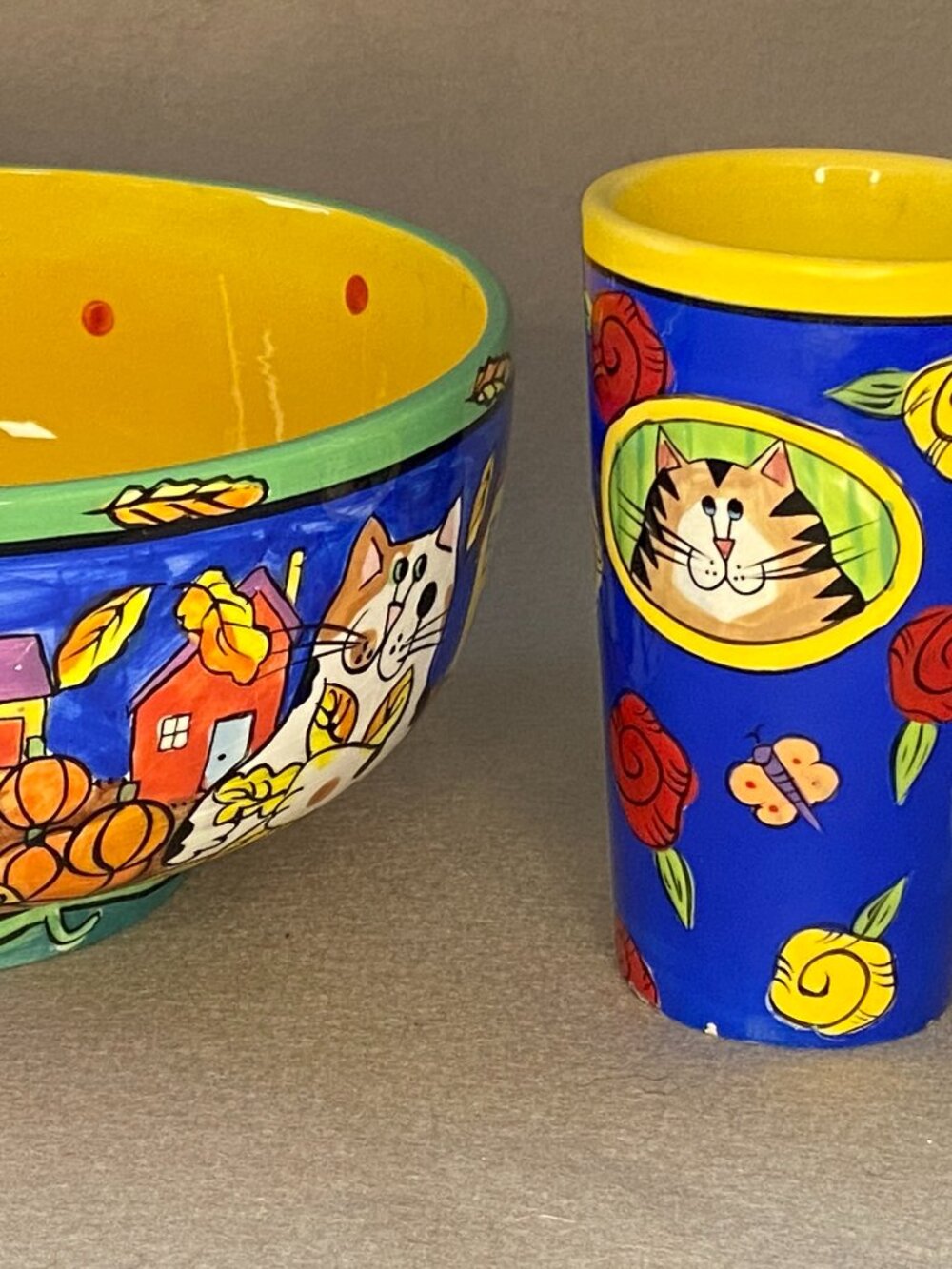 Catzilla Candace Reiter Mug AND 10” Large Mixing/Serving Bowl-Cats in the Fall